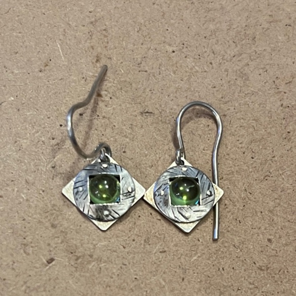 Elegant Silver and Green Earrings